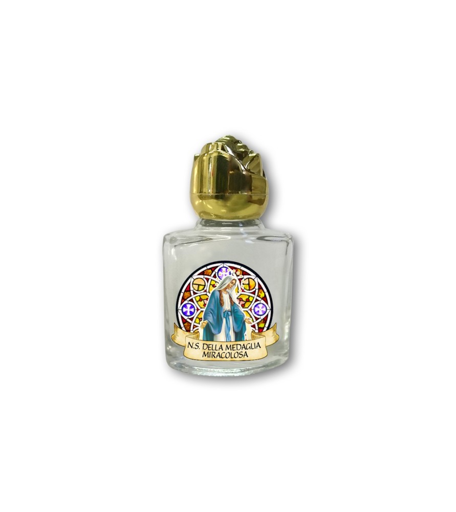 Bottiglietta da 10 ml in vetro con tappo dorato per Acqua Santa Madonna Miracolosa Bottiglietta da 10 ml in vetro con tappo dorato per Acqua Santa Madonna Miracolosa