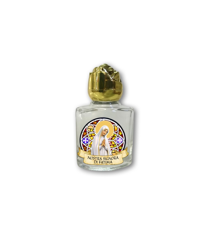 Bottiglietta da 10 ml in vetro con tappo dorato per Acqua Santa Madonna di Fatima Bottiglietta da 10 ml in vetro con tappo dorato per Acqua Santa Madonna di Fatima