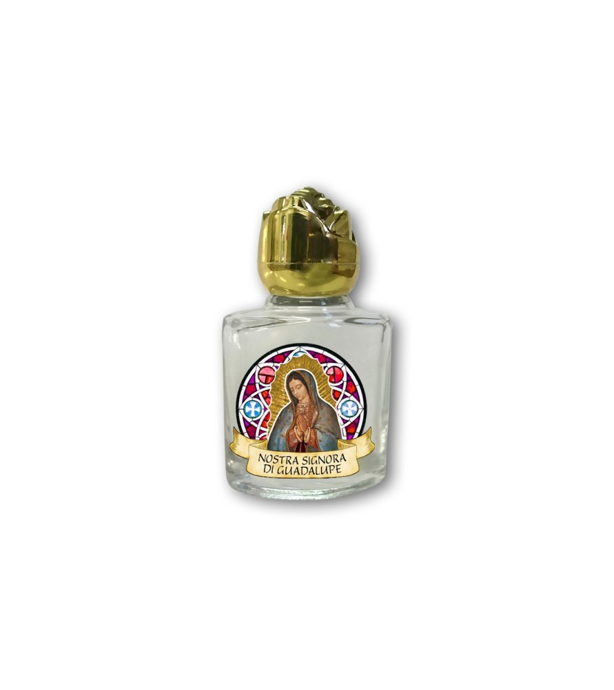 Bottiglietta da 10 ml in vetro con tappo dorato per Acqua Santa Madonna di Guadalupe Bottiglietta da 10 ml in vetro con tappo dorato per Acqua Santa Madonna di Guadalupe