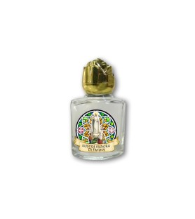 Bottiglietta da 10 ml in vetro con tappo dorato per Acqua Santa Madonna di Fatima con pargoli
