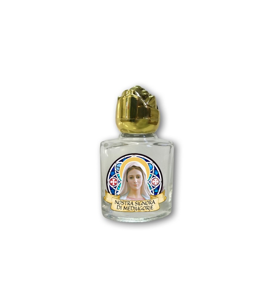 Bottiglietta da 10 ml in vetro con tappo dorato per Acqua Santa Madonna di Medjugorje Bottiglietta da 10 ml in vetro con tappo dorato per Acqua Santa Madonna di Medjugorje