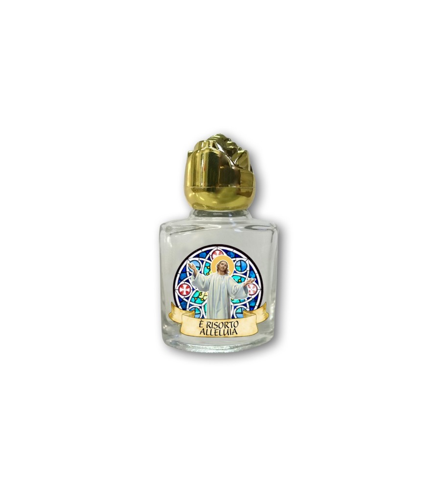 Bottiglietta da 10 ml in vetro con tappo dorato per Acqua Santa Gesù Risorto Bottiglietta da 10 ml in vetro con tappo dorato per Acqua Santa Gesù Risorto