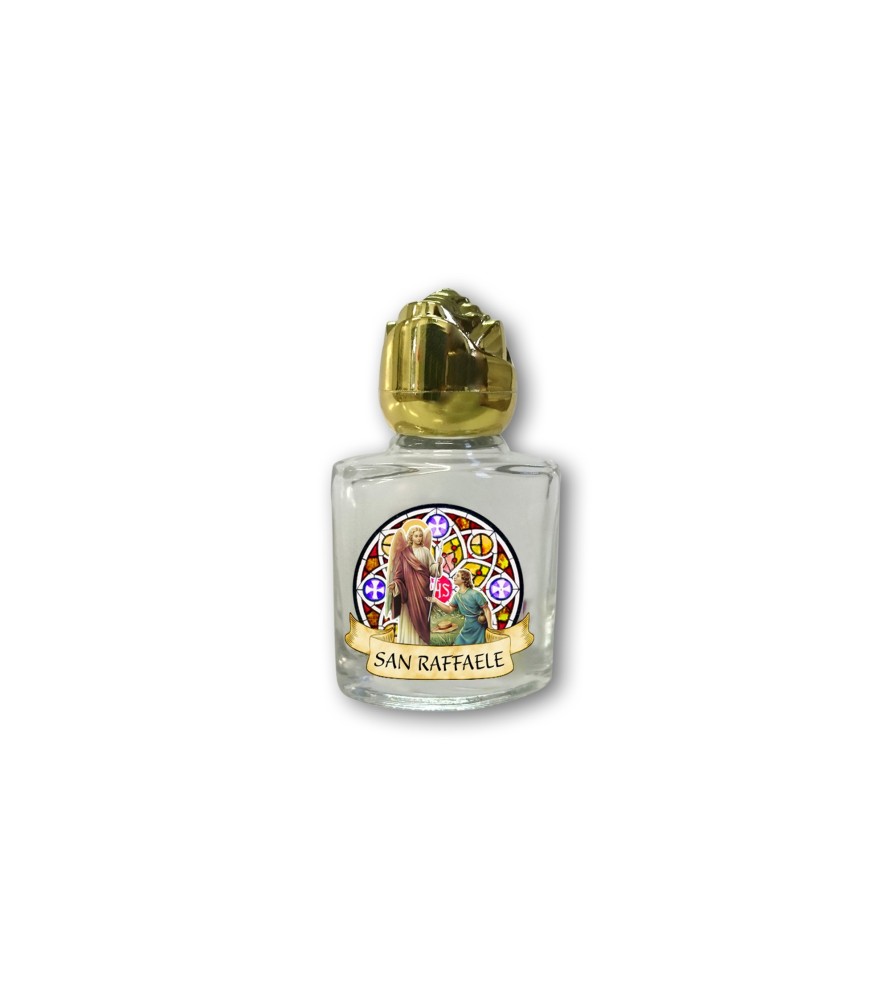 Bottiglietta da 10 ml in vetro con tappo dorato per Acqua Santa San Raffaele Bottiglietta da 10 ml in vetro con tappo dorato per Acqua Santa San Raffaele