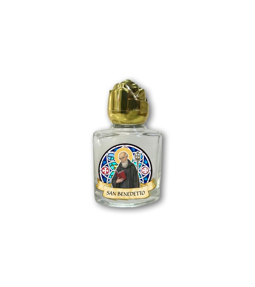 Bottiglietta da 10 ml in vetro con tappo dorato per Acqua Santa San Benedetto Bottiglietta da 10 ml in vetro con tappo dorato per Acqua Santa San Benedetto
