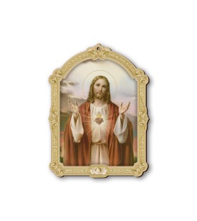 Quadretto del Sacro Cuore di Gesù in cornice barocca