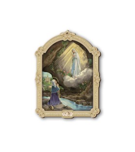 Quadretto della Madonna di Lourdes e Bernadette in cornice barocca