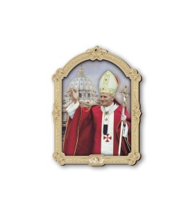 Quadretto di Papa Giovanni Paolo II in cornice barocca