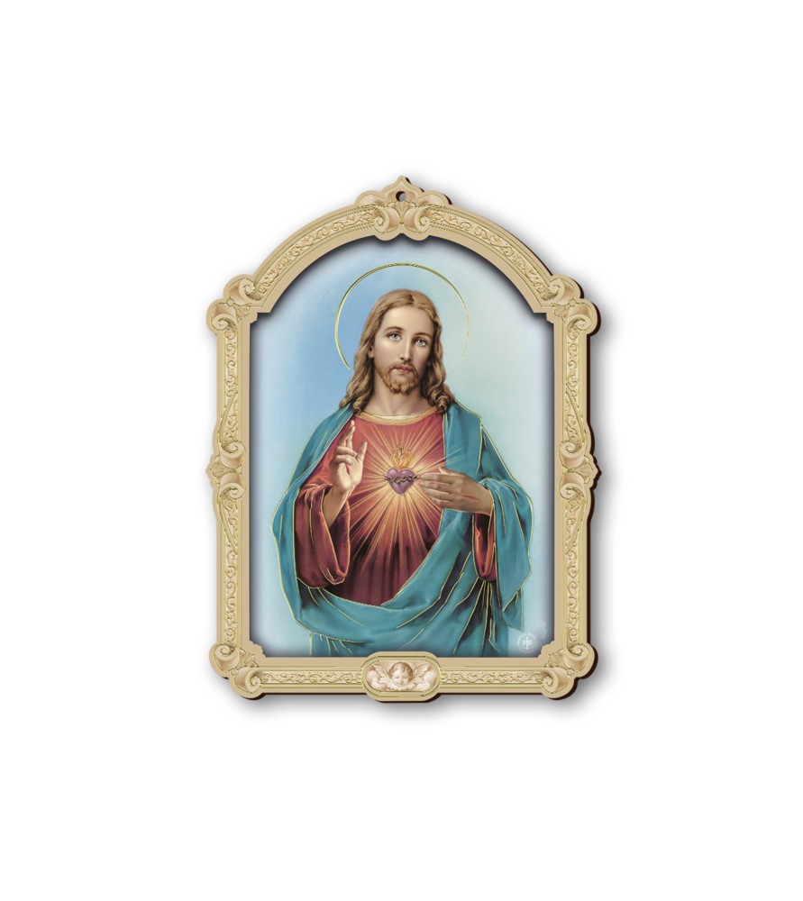 Quadretto del Sacro Cuore di Gesù in cornice barocca