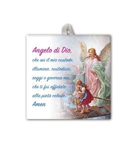 Piastrella dell'Angelo sul ponte 10 x 10 cm con occhiello in raso