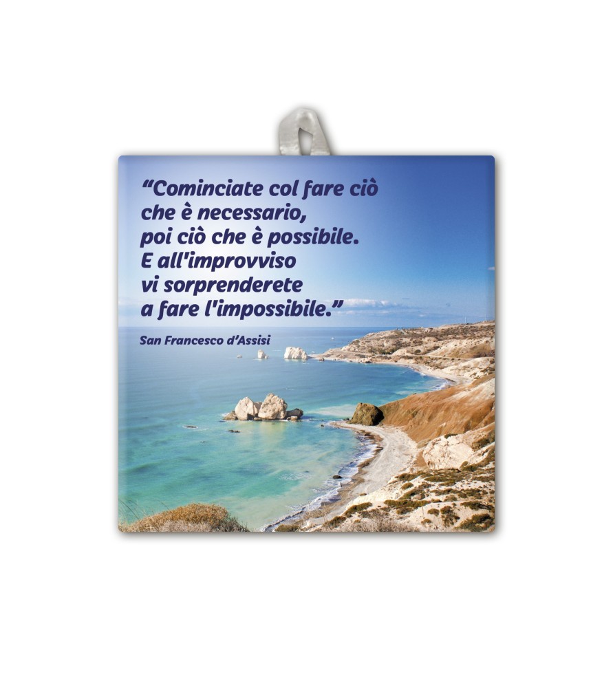 Piastrella dell'Angelo sul ponte 10 x 10 cm con occhiello in raso