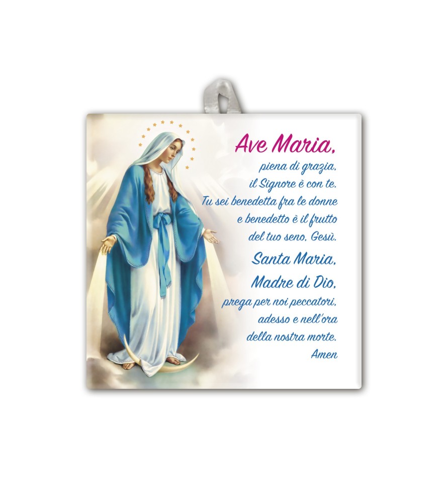 Piastrella della Madonna Miracolosa 10 x 10 cm in scatola regalo