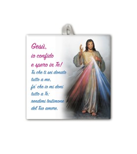 Piastrella di Gesù Misericordioso 10 x 10 cm in scatola regalo