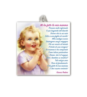 Piastrella di un bambino biondo in preghiera 10 x 10 cm in scatola regalo