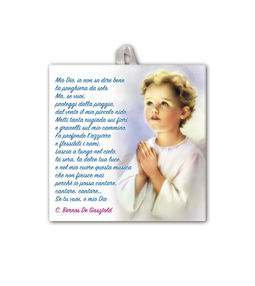 Piastrella di un ragazzo in preghiera 10 x 10 cm in scatola regalo Piastrella di un ragazzo in preghiera 10 x 10 cm in scatola regalo