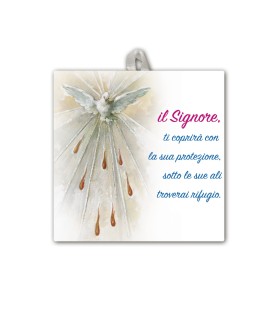 Piastrella con i simboli eucaristici della Cresima 10 x 10 cm in scatola regalo