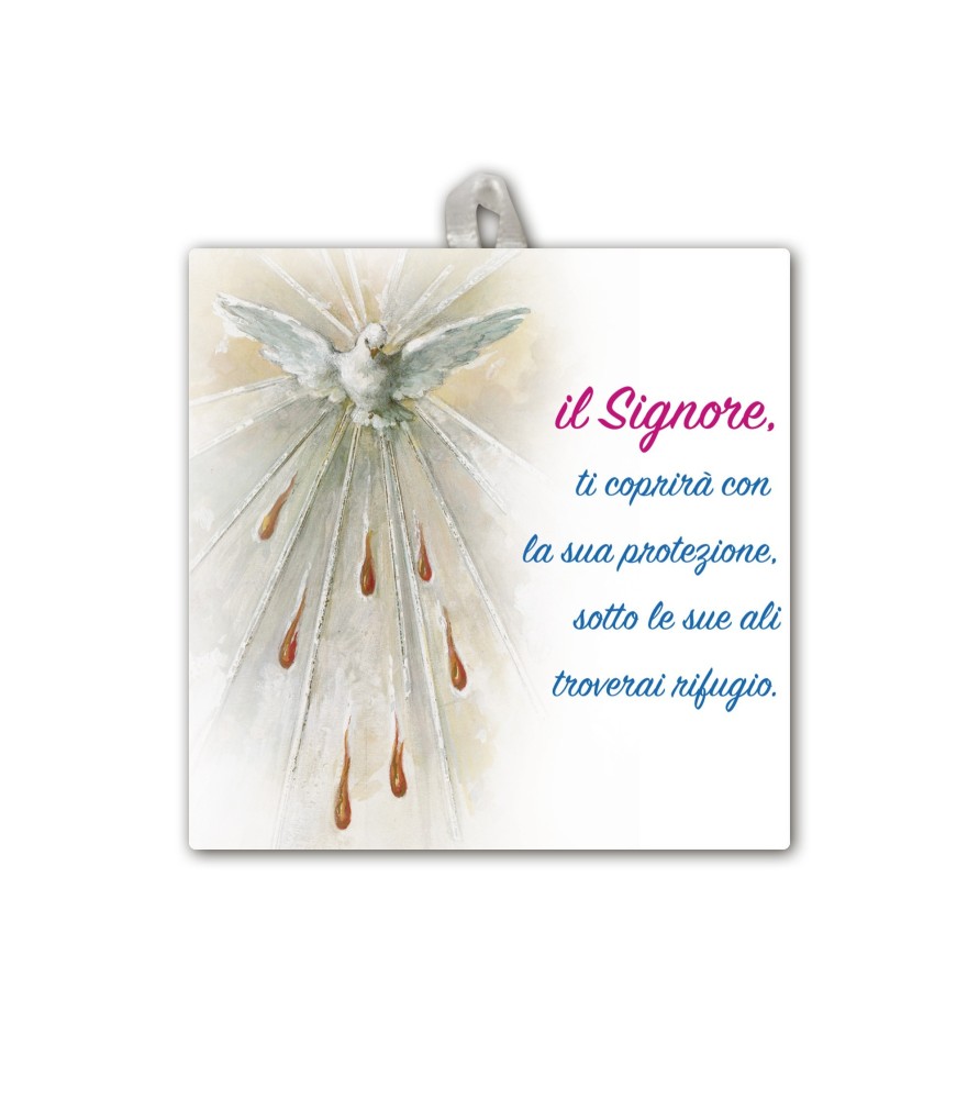 Piastrella con i simboli eucaristici della Cresima 10 x 10 cm in scatola regalo