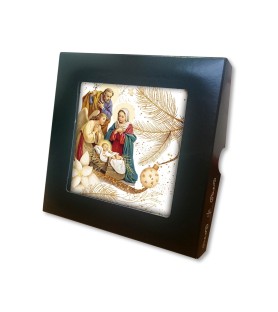 Piastrella della Natività con Pastori 10 x 10 cm con occhiello in raso in Scatola Regalo