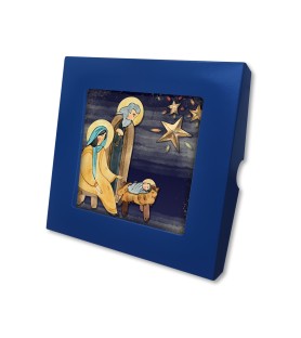 Piastrella Sacra Famiglia 10 x 10 cm con occhiello in raso in scatola regalo