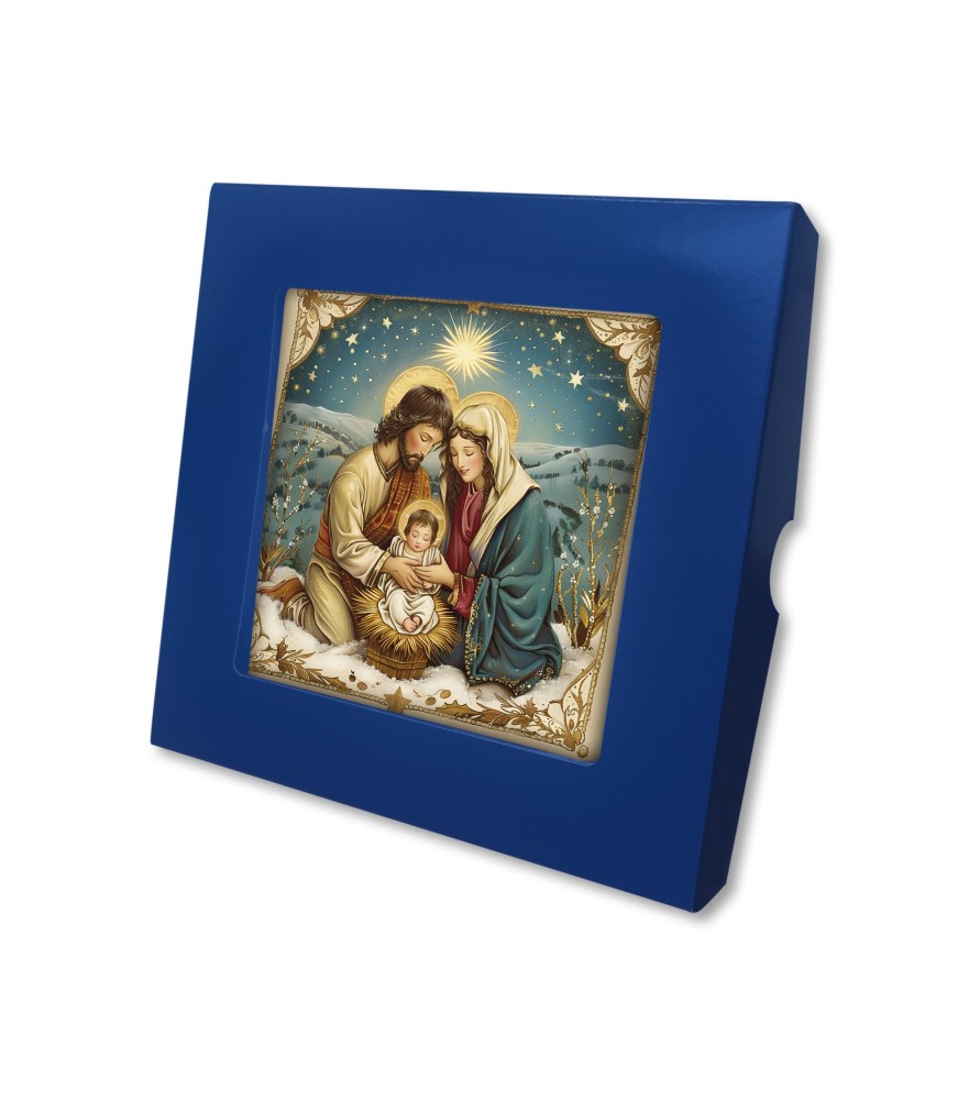 Piastrella 10x10 cm con immagine della Natività in scatola regalo