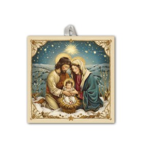 Piastrella 10x10 cm con immagine della Natività in scatola regalo