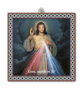 Piastrella Gesù Misericordioso 20x20 cm in scatola regalo