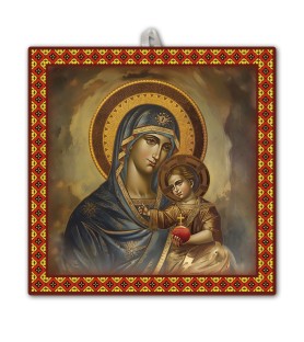 Piastrella Madonna con bambino 20x20 cm in scatola regalo