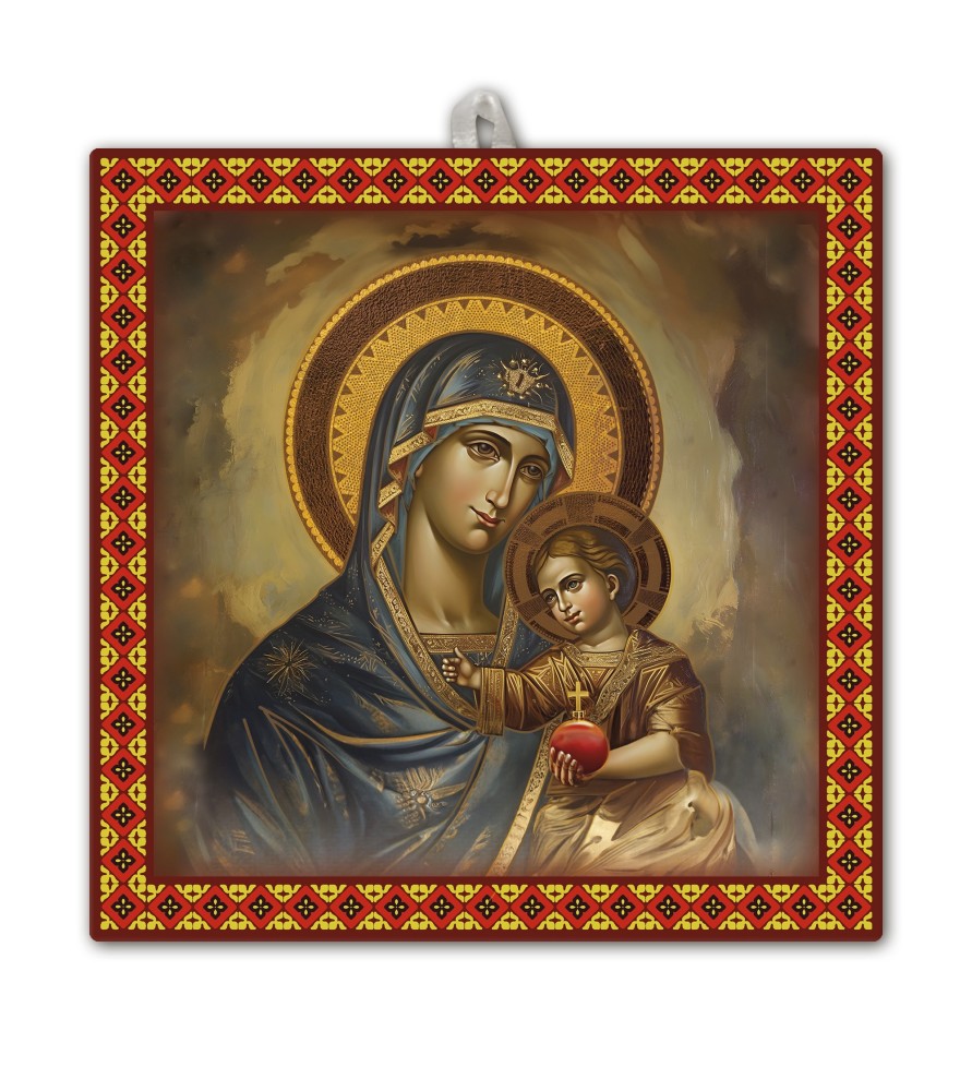 Piastrella Madonna con bambino 20x20 cm in scatola regalo