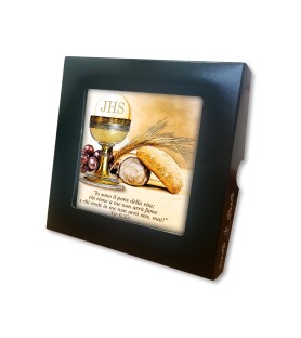 Piastrella con i simboli eucaristici della Prima Comunione 10 x 10 cm in scatola regalo