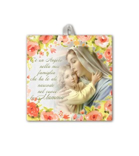 Piastrella della Madonna con bambino 10 x 10 cm in scatola regalo