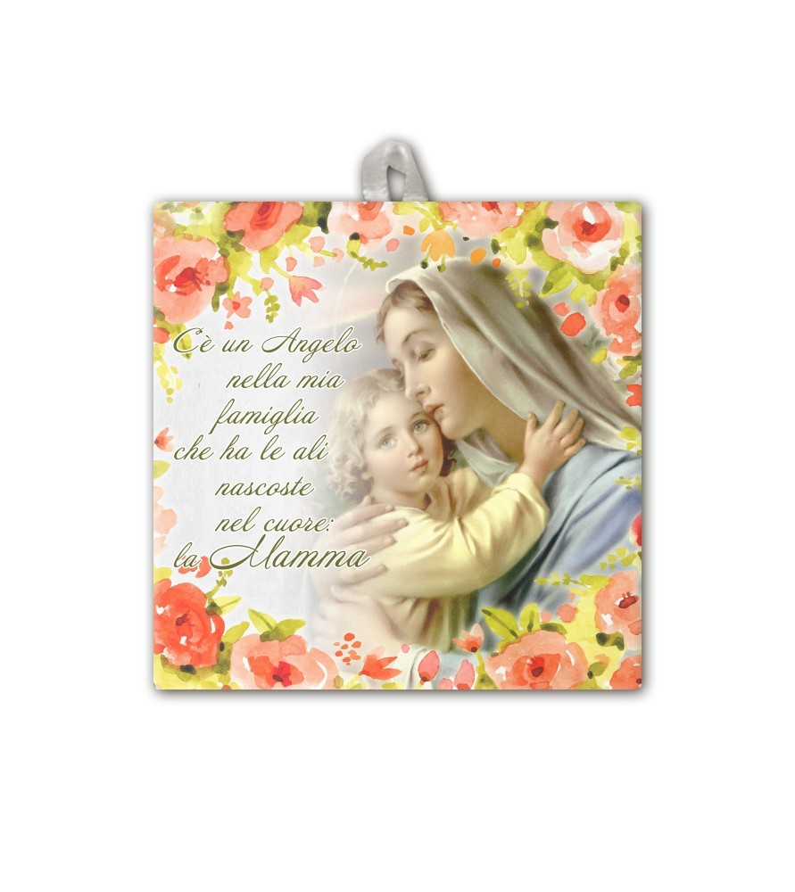 Piastrella della Madonna con bambino 10 x 10 cm in scatola regalo Piastrella della Madonna con bambino 10 x 10 cm in scatola regalo