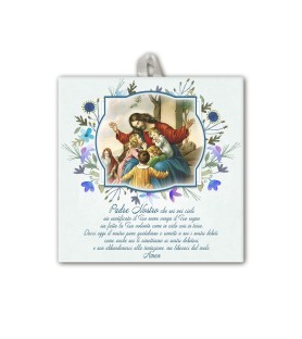 Piastrella di Gesù con i pargoli 10 x 10 cm in scatola regalo