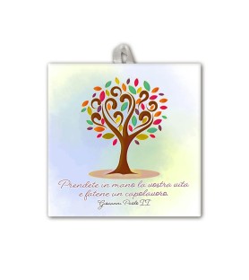 Piastrella con frase Giovanni Paolo II 10 x 10 cm in scatola regalo