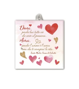 Piastrella con frase Madre Teresa 10 x 10 cm in scatola regalo