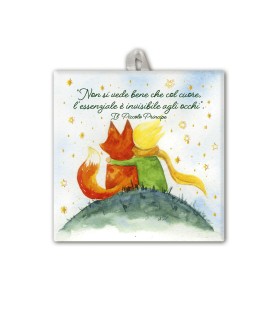 Piastrella con frase Piccolo Principe 10 x 10 cm in scatola regalo