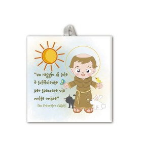 Piastrella con frase San Francesco d'Assisi 10 x 10 cm in scatola regalo