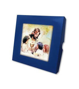 Piastrella con Gesù e pargoli 10 x 10 cm in scatola regalo