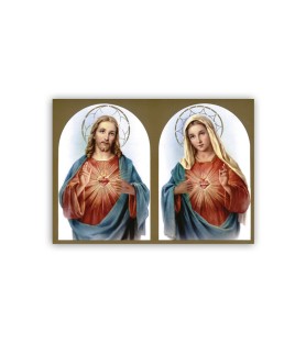 Mini poster con il Sacro Cuore di Gesù e l'Immacolato Cuore di Maria
