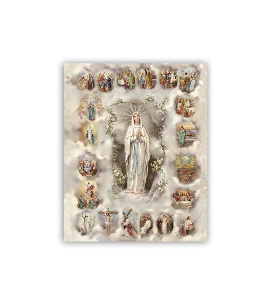 Mini poster con oro a caldo con l'immagine dei Misteri del Santo Rosario