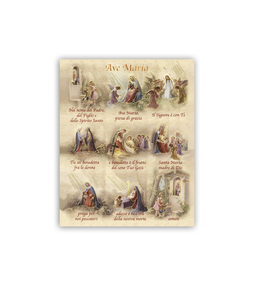 Mini poster con oro a caldo con l'immagine e la preghiera dell'Ave Maria Mini poster con oro a caldo con l'immagine e la preghiera dell'Ave Maria