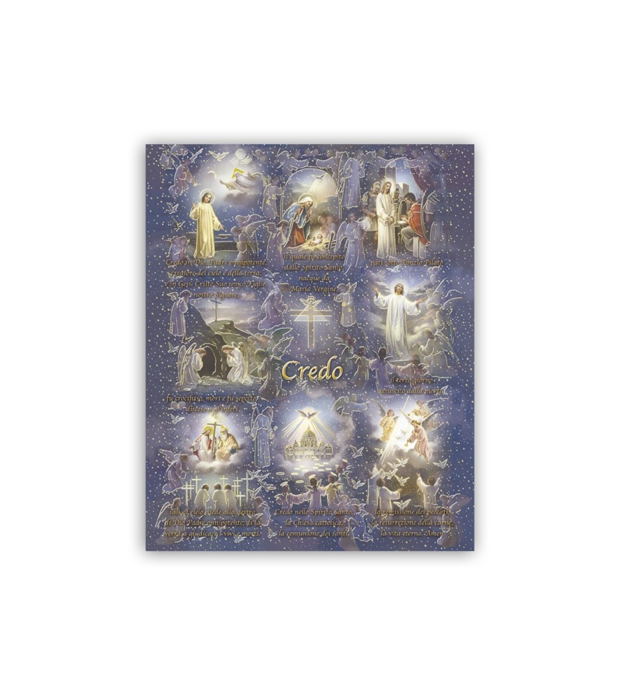 Mini poster con oro a caldo con l'immagine e la preghiera del Credo