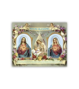 Mini poster con il Sacro Cuore di Gesù e l'Immacolato Cuore di Maria per la Benedizione della cameretta con testo in inglese