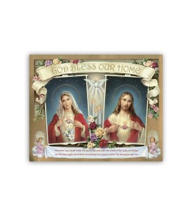 Mini poster con il Sacro Cuore di Gesù e l'Immacolato Cuore di Maria per la Benedizione della Casa con testo in inglese