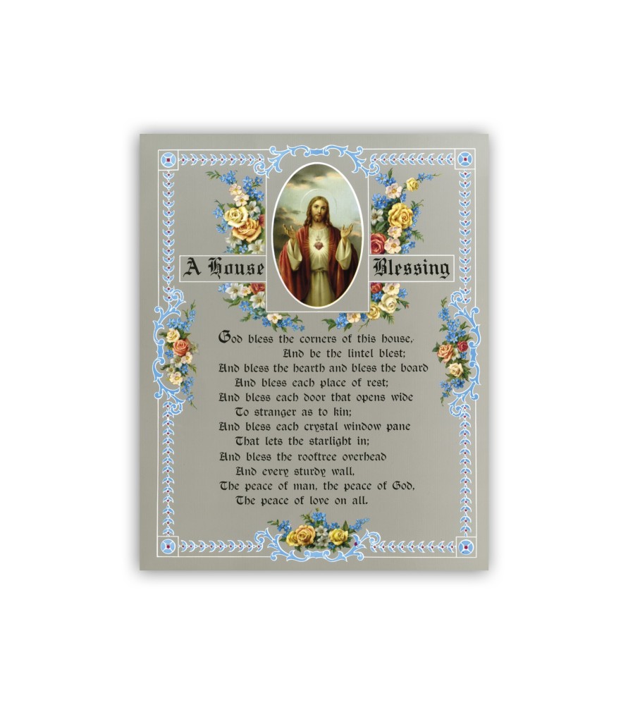 Mini poster con il Sacro Cuore di Gesù per la Benedizione della Casa con testo in inglese