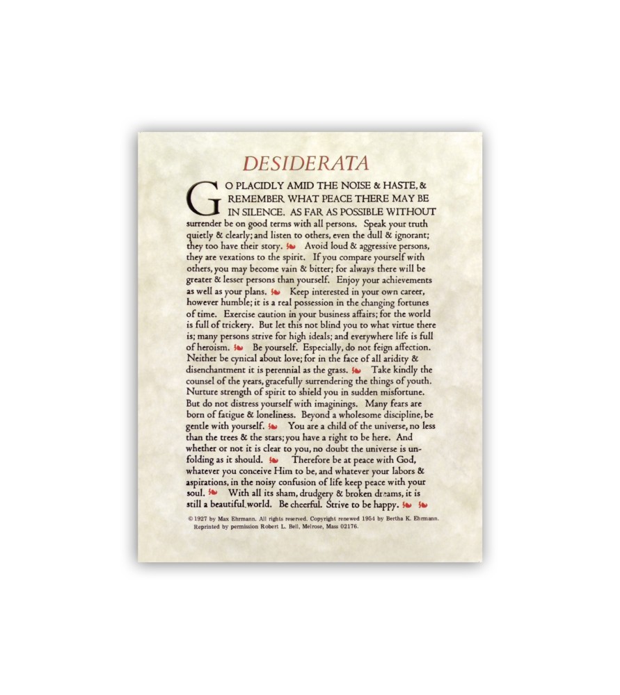 Mini poster con la poesia Desiderata di Max Ehrmann con testo inglese Mini poster con la poesia Desiderata di Max Ehrmann con testo inglese