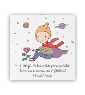 Tela 30x30 cm del Piccolo Principe con rosa