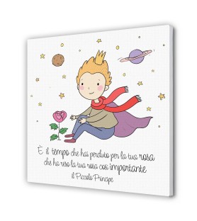 Tela 30x30 cm del Piccolo Principe con rosa