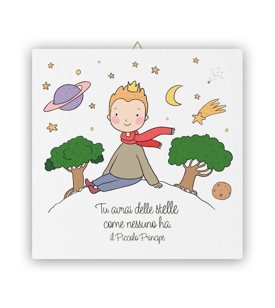 Tela 30x30 cm del Piccolo Principe con pianeta Tela 30x30 cm del Piccolo Principe con pianeta