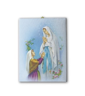 Tela pittorica intelaiata della Madonna di Lourdes e Bernadette