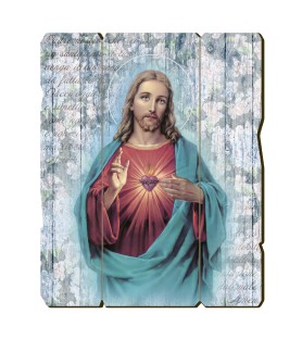 Quadro in legno sagomato stile vintage del Sacro Cuore di Gesù