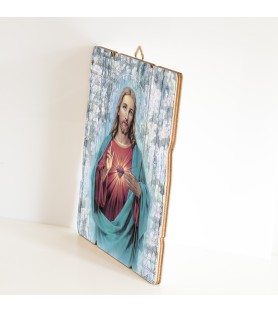 Quadro in legno sagomato stile vintage del Sacro Cuore di Gesù